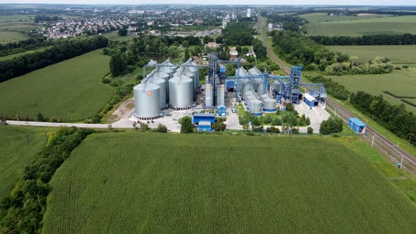 Aerial shot of small beer factory in the fields
