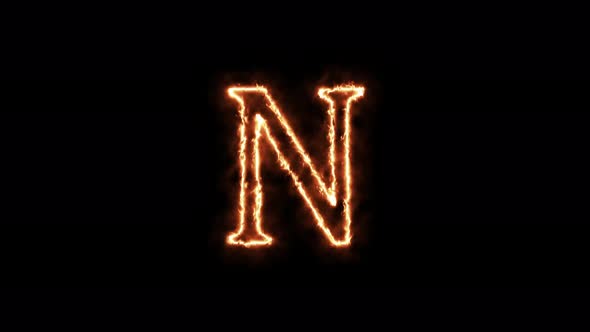 Letter N fire. Symbol animation burning in a flame on a black background alt