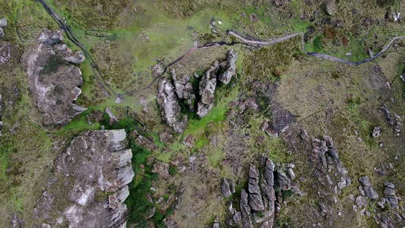 Topdown Of Rugged Mountains With Ancient Rock Formations At Cumbemayo, Cajamarca In Peru. Aerial alt