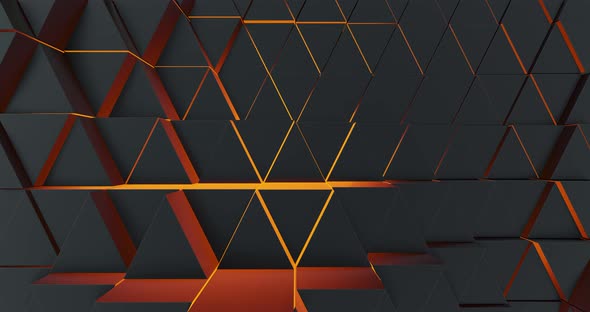 Motion abstract background with triangles and orange glow. 