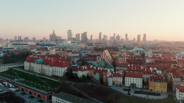 Establishing Aerial Panorama of Warsaw City Skyline