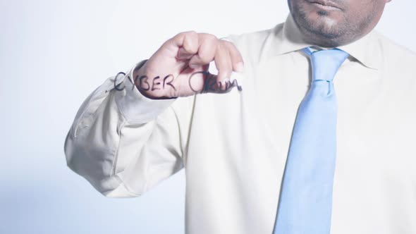 Asian Businessman Writes Cyber Crime  alt