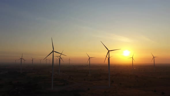 Aerial view of Wind turbines Green Energy save world.