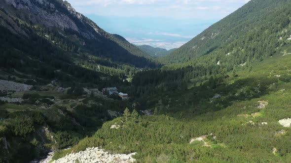 Flight High Above Vihren Hut In Pirin Mountain In Bulgaria alt
