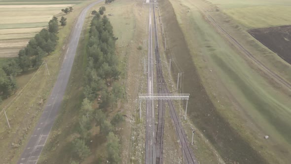 Samtskhe-Javakheti, Georgia - August 20 2021: Aerial view of Pokani railway station alt