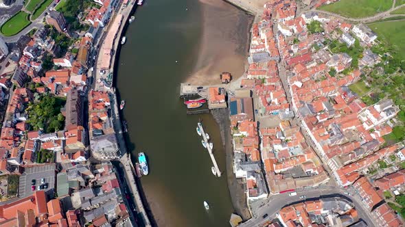 Aerial footage of the beautiful town of Whitby in the UK alt