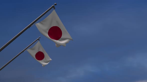 Japan  Flags In The Blue Sky - 4K