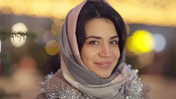 Headshot Gorgeous Slim Young Beautiful Middle Eastern Woman with Hazel Eyes Posing Outdoors alt