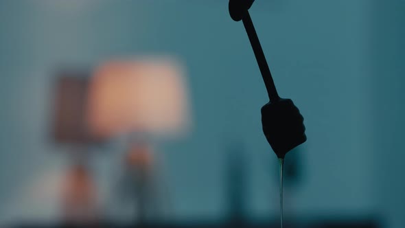 Silhouette of a Wooden Spoon of the Honey Dripping Liquid alt