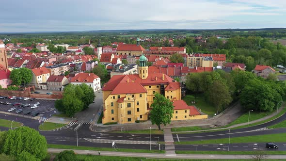 Wolow, Poland. Aerial view of Piast Castle alt