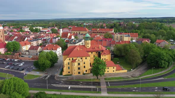 Wolow, Poland. Aerial view of Piast Castle