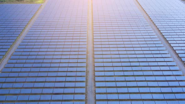 Eco Power Save Earth Solar power plant and 4K aerial view. Renewable energy. Green tech. alt