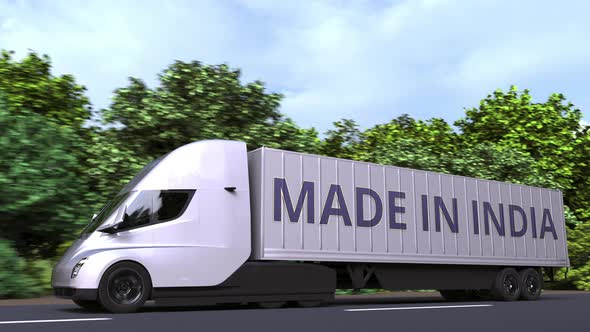Modern Trailer Truck with MADE IN INDIA Text on the Side alt