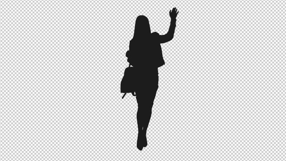 Silhouette of Elegant Woman Walking Gracefully with Bag and Blowing a Kiss