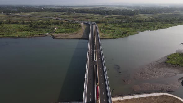 Aerial view, the new bridge of Kretek 2. The bridge that has the Keris icon. The southern causeway o alt
