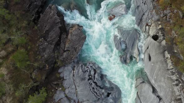 Aerial view on the  mountain river Glomaga, Marmorslottet, Mo i Rana,Norway