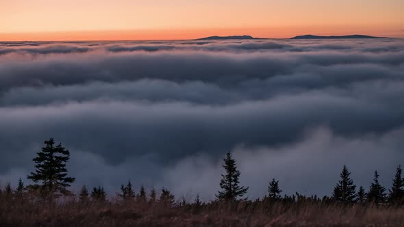 Time Lapse of Low Clouds on the Mountain during Sunset 
