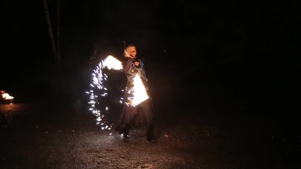 Fire Show Dancing with Flame Male Master Fakir with Fire Works Performance Outdoors alt