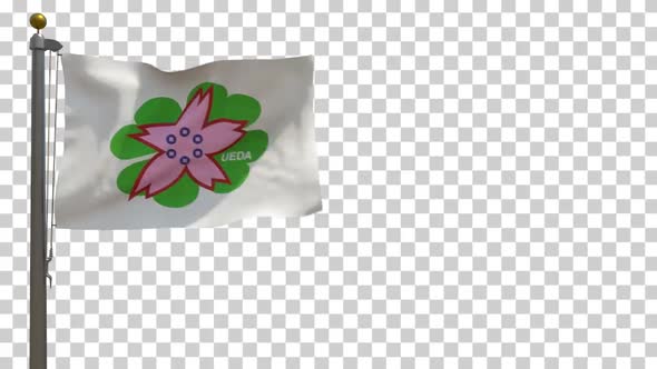Ueda City Flag (Japan) on Flagpole with Alpha Channel - 4K alt