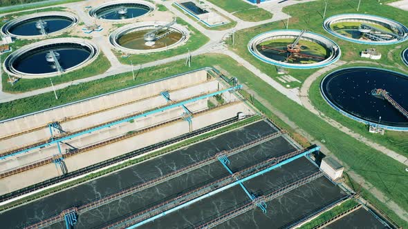 Reservoirs of the Wastewater Treatment Complex in a Top View. Aerial ...