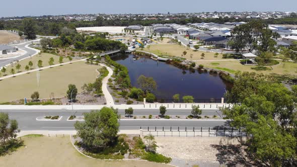 Aerial View of a Suburb Lake
