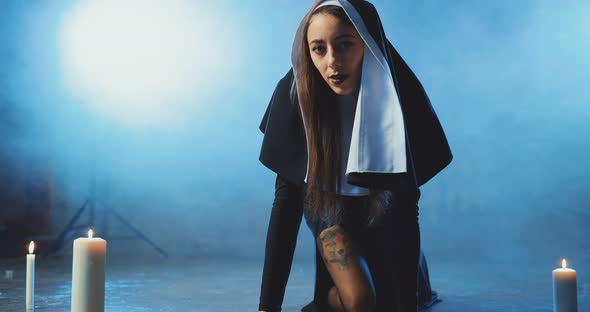 Sexual Nun Tempting and Erotic Crawls to the Camera alt