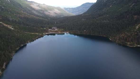 Flying Above Morske Oko Lake in Slovakia Mountains