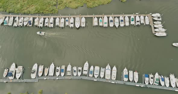 Amazing Panoramic View Little Harbour for Many Boat Floating Near the Ocean in USA alt