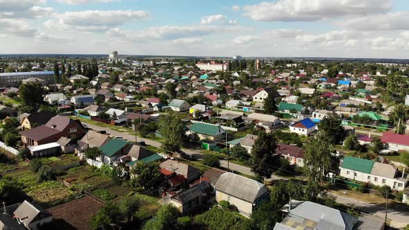 Top View of Small Town in Central Russia. Moving Sideways