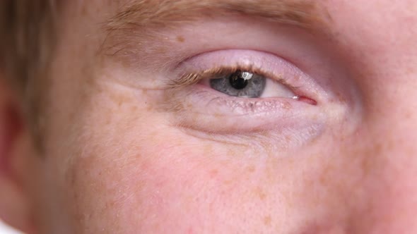Extreme closeup of man's face and eye