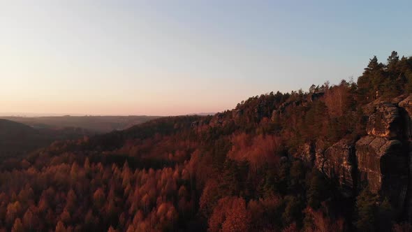 AERIAL: Drone shot of famous sandstone formations in Saxon Switzerland alt