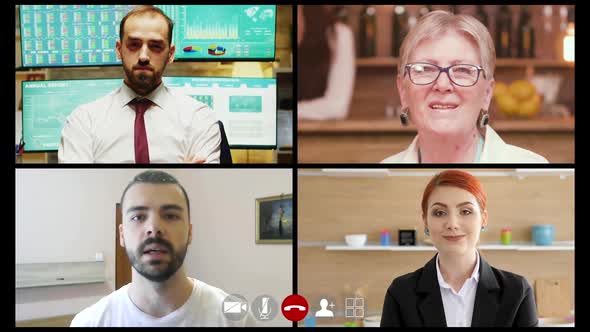 Group of People Using Video Conferencing App While Working From Home alt