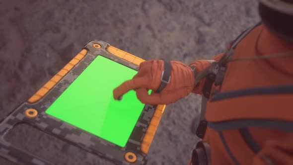 Astronaut With Tablet With A Green Screen