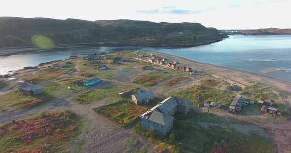 Teriberka. Coast of the Arctic Ocean. Russia. Aerial alt