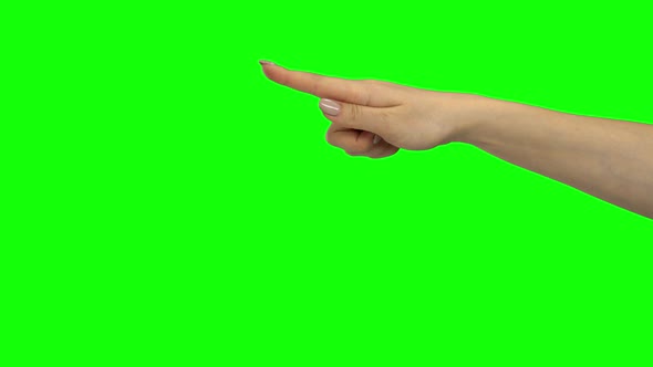 Arm of Woman Pointing Three Paragraphs, Green Screen alt