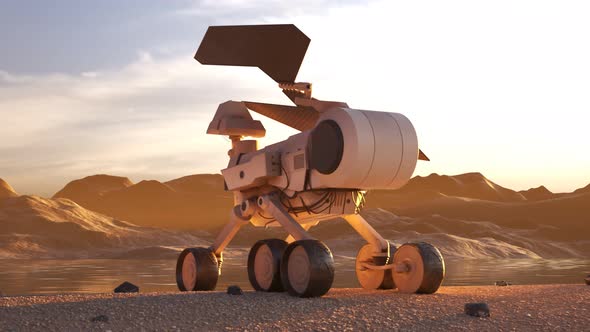 The planetary rover exploring the planet. The solar power robot collecting data. alt