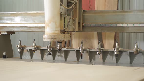 Production Mechanism of a Woodworking Machine Closeup