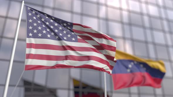 Flying Flags of the USA and Venezuela alt