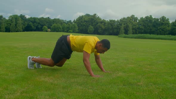 Motivated Fit Black Man Practicing Side Kick Through Exercise Outdoors alt