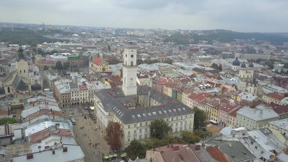 Beautiful Shot From Above the Outstanding Town Hall of Lviv, Which Is Located in the City Center alt