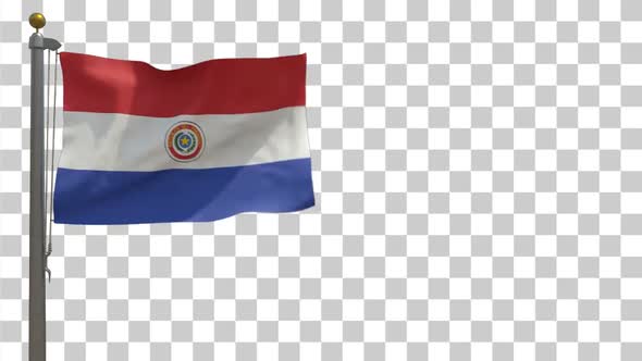 Paraguay Flag on Flagpole with Alpha Channel - 4K alt
