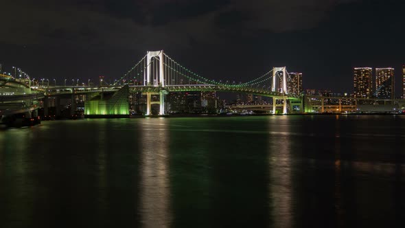 Tokyo Rainbow Bridge Night Cityscape Japan Time Lapse alt