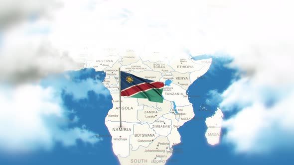 Namibia Map And Flag With Clouds