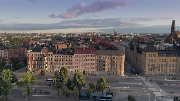 Drone Shot Flying Up Over Stockholm Cityscape