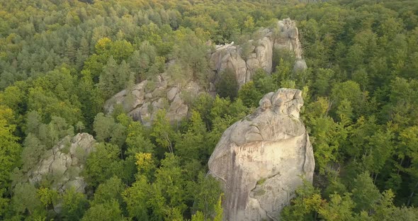 Dovbush Rocks in Carpathian Mountains at Sunrise, Bubnyshche, Ukraine