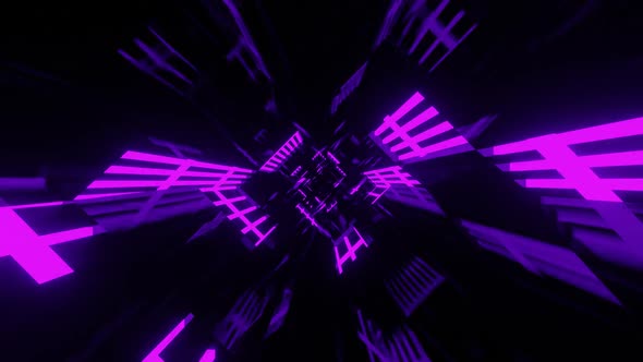 Passage through tunnel. Abstract Retro Neon Light VJ LOOP motion graphics.