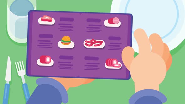 Animation of ordering food from menu card.