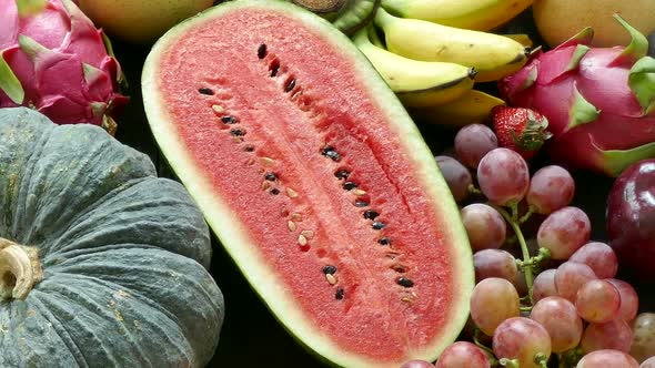 A lot of mixed fruit healthy food alt