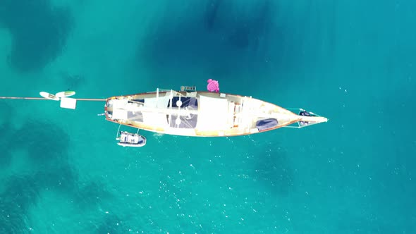 Aerial View of a Yaht Moored Near Spinalonga Island, Crete, Greece