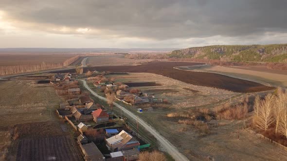 Spring Village At Sunset